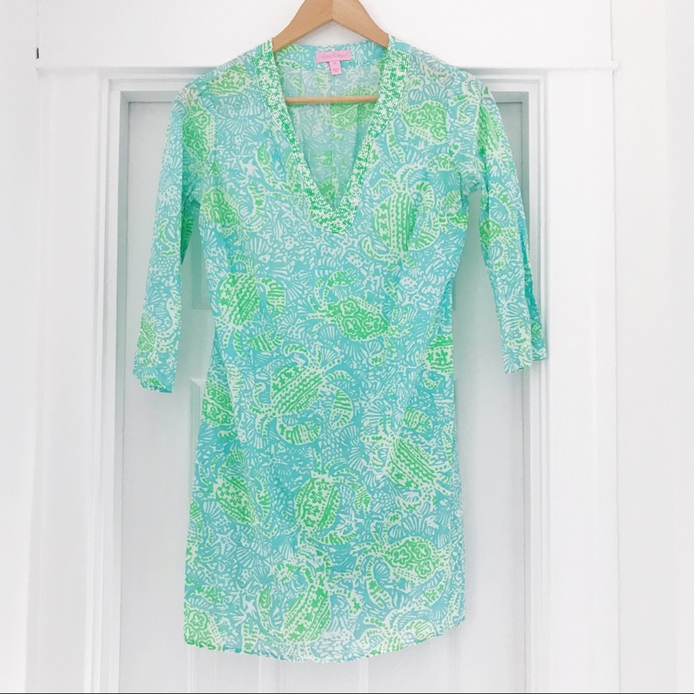 Lilly Courtney Tunic Dress In “Get Crackin” Print - Picture 2 of 4